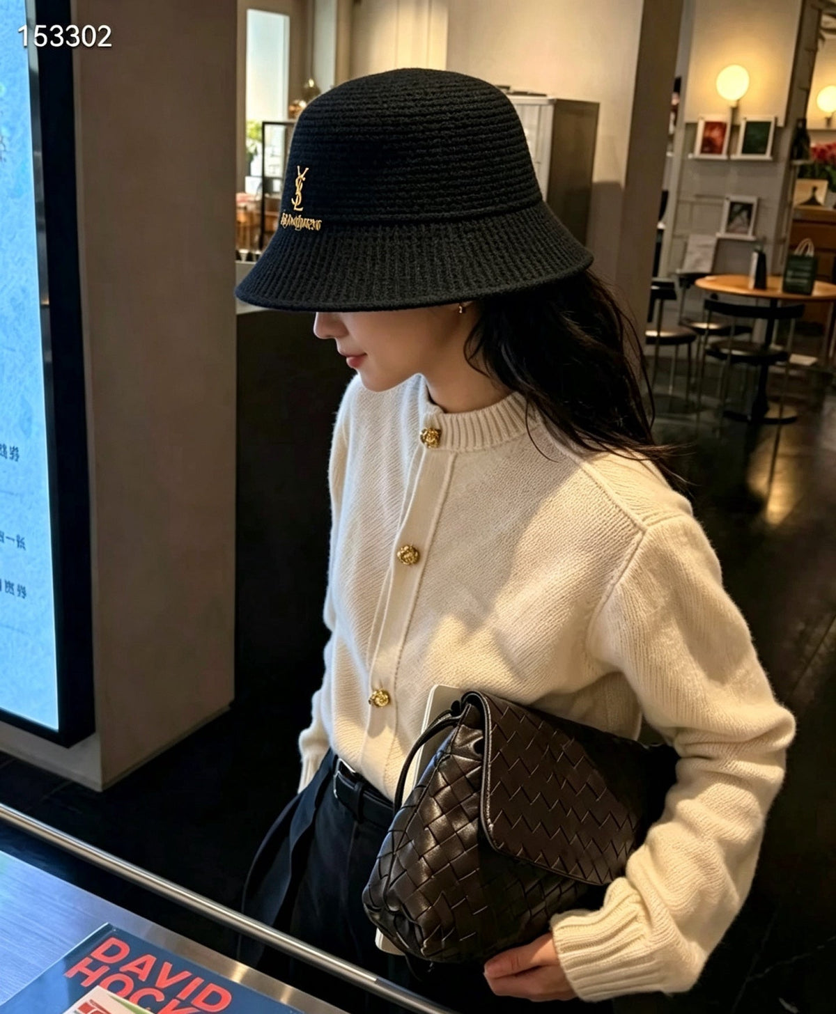 Saint Laurent Gold Logo Knitted Bucket Hat